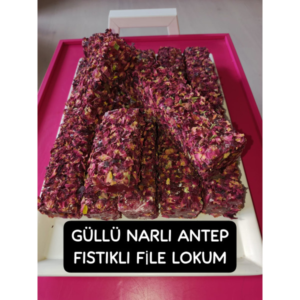 Güllü narlı antep fıstıklı file lokum